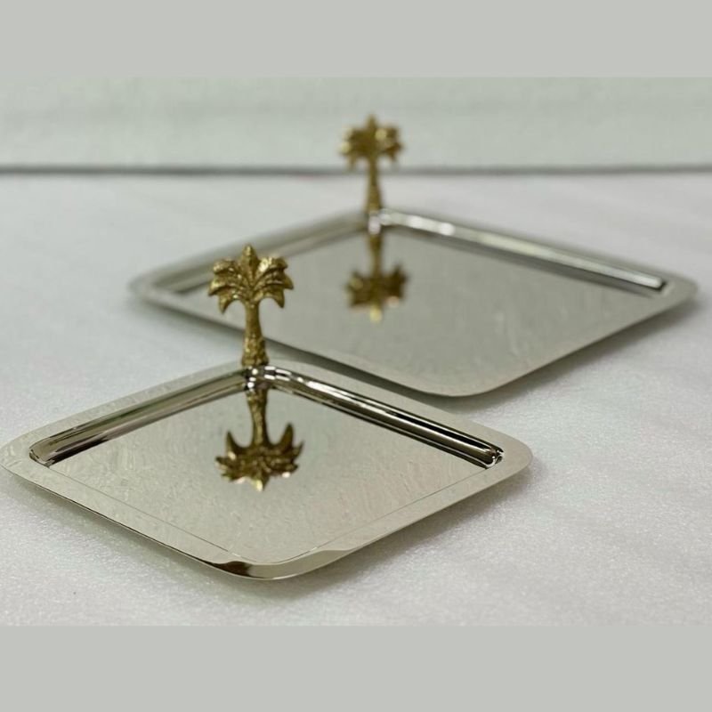 RECT SERVING TRAY W/PALM LEAF