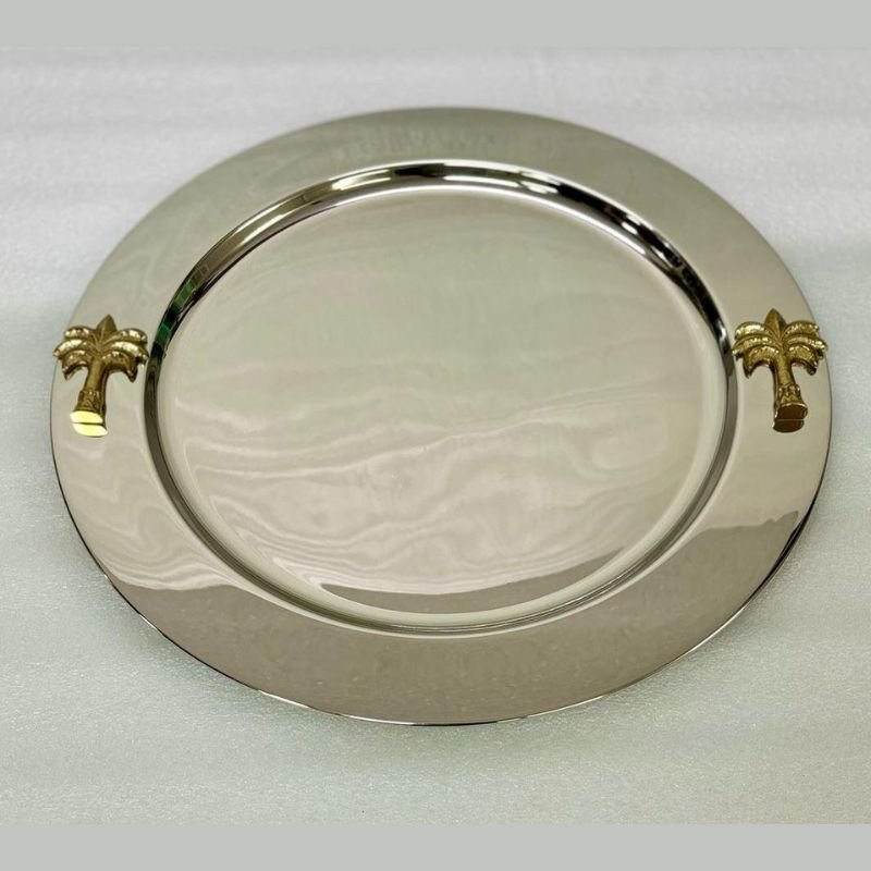 ROUND SALVER W/PALM TREE MOTIF