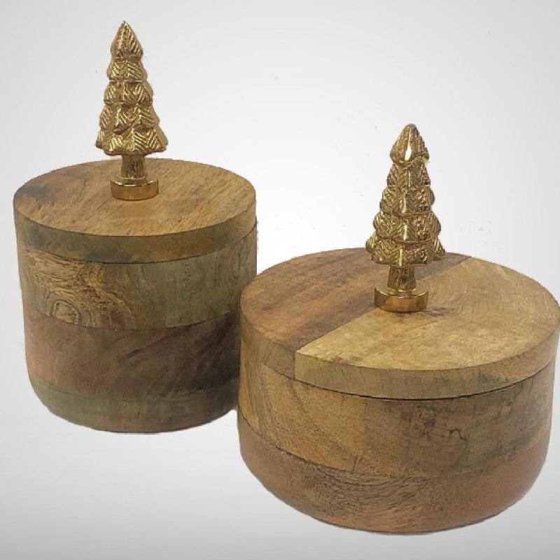 WOODEN JAR WITH CHRISTMAS TREE KNOB’